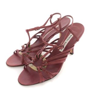 MANOLO BLAHNIK サンダル ピンヒール レザー T字ストラップ 靴 シューズ 37 24cm 赤 レッド