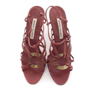 MANOLO BLAHNIK サンダル ピンヒール レザー T字ストラップ 靴 シューズ 37 24cm 赤 レッド