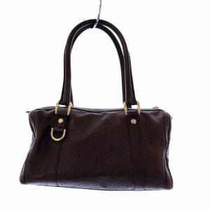GUCCI シマレザー ボストンバッグ ハンドバッグ ミニ 茶 ブラウン 130942