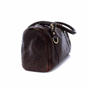 GUCCI シマレザー ボストンバッグ ハンドバッグ ミニ 茶 ブラウン 130942