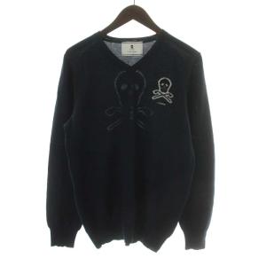 ニット セーター 長袖 スカル ウール XL 紺 ネイビー