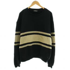スウェット トレーナー クルーネック 長袖 裏起毛 バイカラー マルチボーダー L 黒 ブラック ベージュ