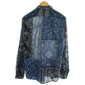 DIESEL シャツ スタンダードカラー 長袖 ペイズリー柄 パッチワーク M 紺 ネイビー 白 ホワイト