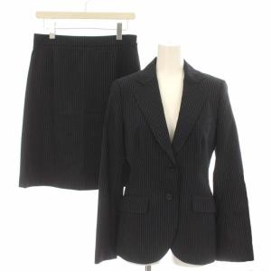 スーツ セットアップ 上下 テーラードジャケット 台形スカート ひざ丈 ストライプ ウール 40 M 42 L 紺 ネイビー