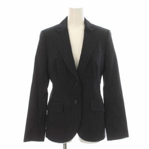 Paul Smith BLACK スーツ セットアップ 上下 テーラードジャケット 台形スカート ひざ丈 ストライプ ウール 40 M 42 L 紺 ネイビー