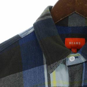 BEAMS ヘビーネル チェック イージー ワークシャツ カジュアルシャツ コットン ブリーチ加工 長袖 S 紺 ネイビー 11-11-9003-457
