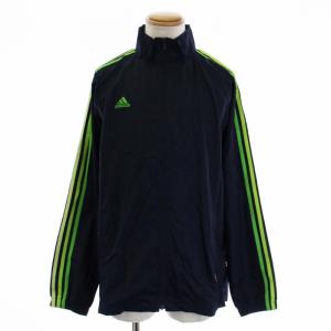 adidas セットアップ 上下 ナイロン ジャージ ナイロンジャケット ジップアップ ロゴ 刺繍 M 紺 ネイビー 緑 グリーン