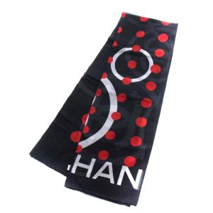 CHANEL ココマーク ストール マフラー ロゴ コットン ドット柄 黒 ブラック 赤 レッド
