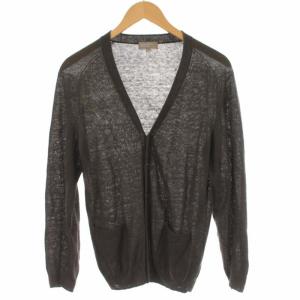 カーディガン ニット 麻 リネン シアー 長袖 M カーキ