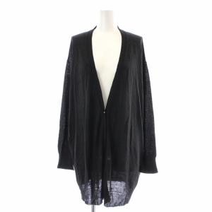カーディガン ニット ロング Vネック 長袖 麻 リネン混 大きいサイズ 46 XXL 黒 ブラック