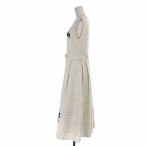 Chesty 22SS フレアワンピース ツイードワンピース ロング タック フラワー刺繍 ノースリーブ 1 S アイボリー