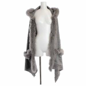 ストール カシミヤ フォックスファー フード ポケット F グレー