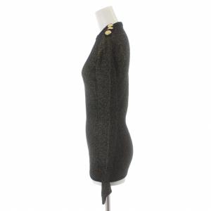 BALMAIN ニット カットソー 長袖 金ボタン ラメ ベロア 36 S 黒 ブラック 金 ゴールド色 116403 961M