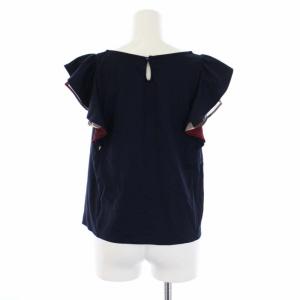 BLUE LABEL CRESTBRIDGE 21SS カットソー 半袖 フレンチスリーブ チェック フリル 38 M 紺 ネイビー