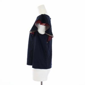 BLUE LABEL CRESTBRIDGE 21SS カットソー 半袖 フレンチスリーブ チェック フリル 38 M 紺 ネイビー