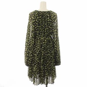 DIANE von FURSTENBERG ワンピース プリーツ シアー 総柄 バルーンスリーブ ひざ丈 長袖 6 M 黒 ブラック マルチカラー