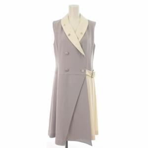 18AW ワンピース ビジュー プリーツ ひざ丈 ノースリーブ 0 XS ライトグレー 白 ホワイト