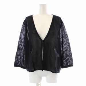 カーディガン ニット Vネック 七分袖 シアー シースルー 大きいサイズ 15+ XXL 黒 ブラック