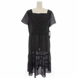 ワンピース シャーリング ティアード ひざ丈 総柄 半袖 13 XL 紺 ネイビー マルチカラー