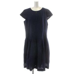 NEMIKA  ワンピース ひざ丈 半袖 ドット柄 コットン 13+ L 紺 ネイビー