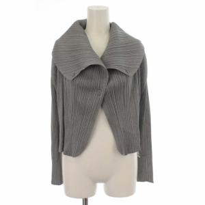 イッセイミヤケ カーディガン プリーツ加工 襟変形 長袖 3 L グレー
