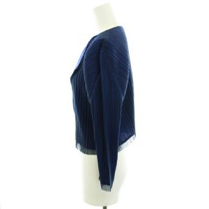 PLEATS PLEASE ISSEY MIYAKE カーディガン ボレロ プリーツ ストレッチ ショート丈 七分袖 3 ネイビー ブルー