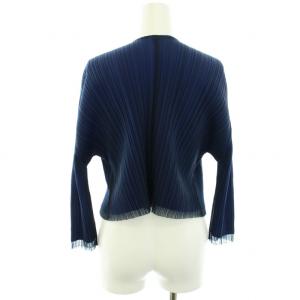 PLEATS PLEASE ISSEY MIYAKE カーディガン ボレロ プリーツ ストレッチ ショート丈 七分袖 3 ネイビー ブルー