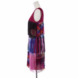 PLEATS PLEASE ISSEY MIYAKE イッセイミヤケ プリーツ ノースリーブワンピース チュニック フリンジ 3 パープル マルチカラー