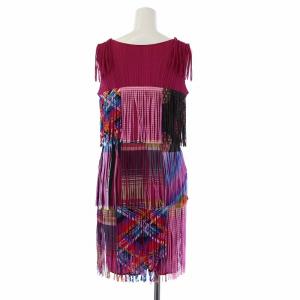 PLEATS PLEASE ISSEY MIYAKE イッセイミヤケ プリーツ ノースリーブワンピース チュニック フリンジ 3 パープル マルチカラー