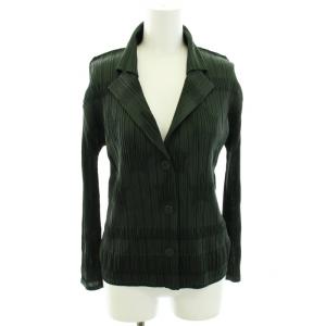 イッセイミヤケ シャツ テーラード プリーツ スターエンボス L グリーン