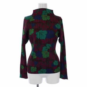 プリーツハイネックカットソー ブドウ 総柄 3 紫