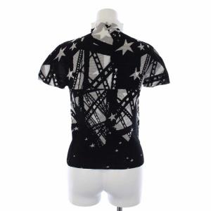 me ISSEY MIYAKE プリーツ カットソー ハイネック 半袖 総柄 黒 ブラック グレー