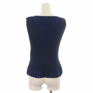 PLEATS PLEASE ISSEY MIYAKE イッセイミヤケ ブラウス カットソー プルオーバー プリーツ加工 ノースリーブ 3 L 青 ブルー 黒 ブラック