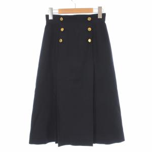 21SS フレアスカート ロング ミモレ ウール混 34 XS 紺 ネイビー