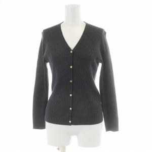 19AW リブニットカーディガン ボレロ 長袖 Vネック 金ボタン ウール 38 M チャコールグレー