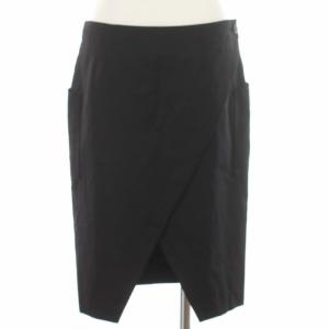 HYKE ラップスカート ウール ひざ丈 2 M 黒 ブラック