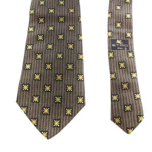 ETRO ワイドタイ ネクタイ 総柄 シルク 絹 紺 ネイビー 茶 ブラウン
