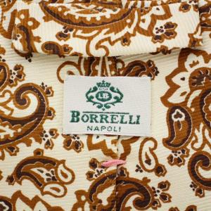 LUIGI BORRELLI ネクタイ ペイズリー柄 シルク イタリア製 白 ホワイト 茶 ブラウン