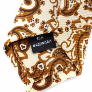 LUIGI BORRELLI ネクタイ ペイズリー柄 シルク イタリア製 白 ホワイト 茶 ブラウン