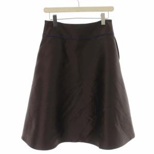Drawer フレアスカート ウール混 シルク混 ミモレ ロング 36 S 茶 ダークブラウン 紺 ネイビー