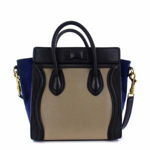 CELINE ラゲージナノショッパー 2WAY トートバッグ ショルダーバッグ レザー ベージュ 黒 青