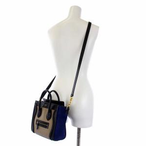 CELINE ラゲージナノショッパー 2WAY トートバッグ ショルダーバッグ レザー ベージュ 黒 青