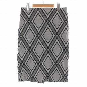 タイトスカート ロング ミモレ 総柄 3 L グレー 黒 ブラック