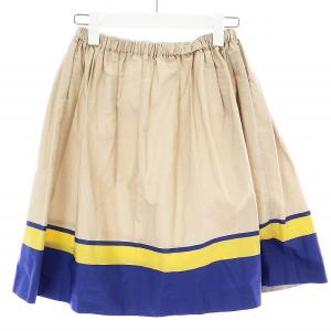 PRADA フレアスカート ひざ丈 タック ウエストゴム S ベージュ 青 ブルー