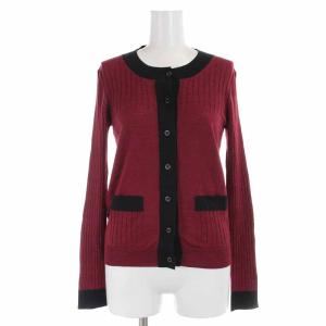 ニットカーディガン ウール シルク混 リブ 切替 長袖 36 5 XS 赤 レッド