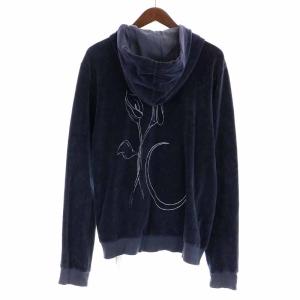 EMPORIO ARMANI ジャケット パーカー ベロア ジップアップ ロゴ 長袖 M 紺 ネイビー