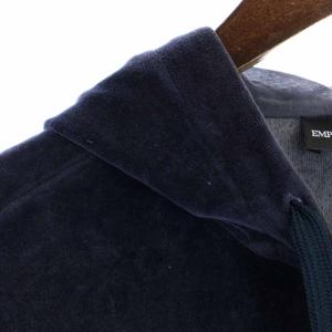 EMPORIO ARMANI ジャケット パーカー ベロア ジップアップ ロゴ 長袖 M 紺 ネイビー