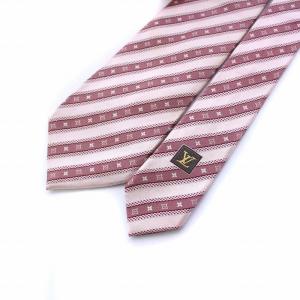 LOUIS VUITTON ネクタイ レジメンタルストライプ 総柄 絹 シルク100％ ピンク