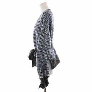 Ameri VINTAGE ニット セーター Vネック 長袖 リボン ウール混 F 水色 グレー マルチカラー