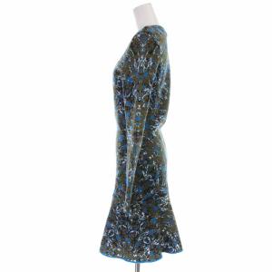 M MISSONI ニットワンピース ひざ丈 ウール混 総柄 長袖 40 M カーキ 青 ブルー